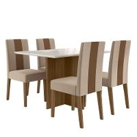 Conjunto Sala De Jantar Mesa Retangular Helo Com Vidro 120cm E 04 Cadeiras Linea Carvalho/off White - Poliman - 2