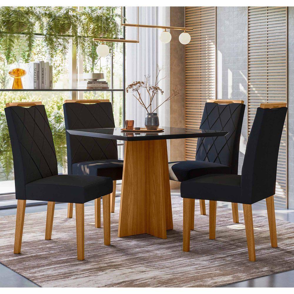 Conjunto Sala De Jantar Mesa Anitta 90cm Com 4 Cadeiras Mariah Ypê/preto/ja03 - New Ceval - 1