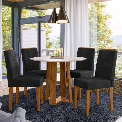 Conjunto Sala De Jantar Mesa Isabela 1,00m Com 4 Cadeiras Amanda Ypê/off White/ja03 - New Ceval 