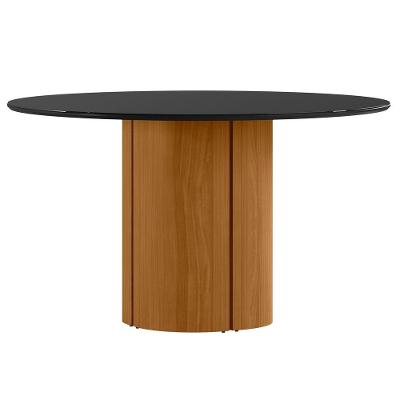 Mesa De Jantar Redonda Para 6 Lugares 135cm Tampo Mdf Com Vidro Serena Ypê/preto - New Ceval