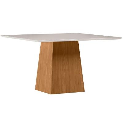 Mesa De Jantar Para 6 Lugares 1,35m Quadrada Tampo Mdf Com Vidro Barbara Ypê/off White - New Ceval