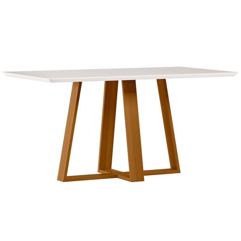 Conjunto Sala De Jantar Mesa 1,60m Com 6 Cadeiras Lectus Ypê/off White/ln04 - New Ceval  - 3