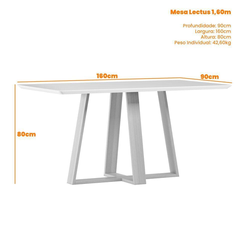Conjunto Sala De Jantar Mesa 1,60m Com 6 Cadeiras Lectus Ypê/off White/ln04 - New Ceval  - 5
