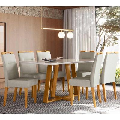 Conjunto Sala De Jantar Mesa 1,60m Com 6 Cadeiras Lectus Ypê/off White/ln04 - New Ceval 