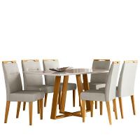 Conjunto Sala De Jantar Mesa 1,60m Com 6 Cadeiras Lectus Ypê/off White/ln04 - New Ceval  - 2