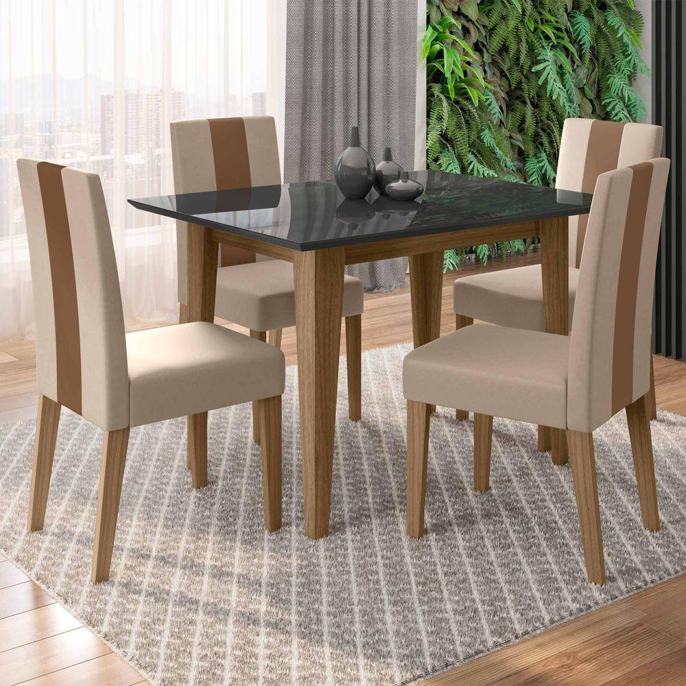 Conjunto Sala De Jantar Mesa Retangular Kate Com Vidro 120cm E 4 Cadeiras Linea Carvalho/grafite/preto - Poliman - 1