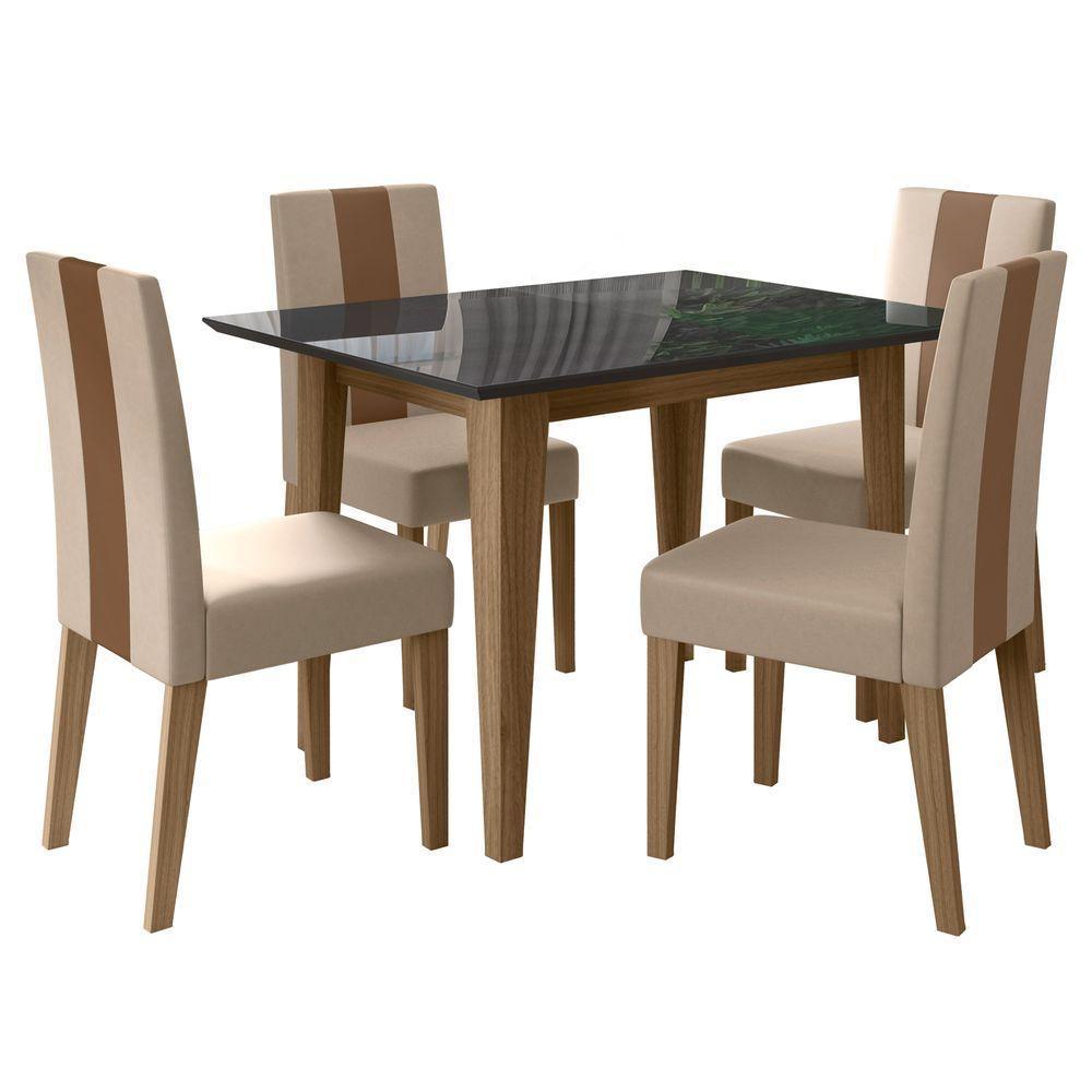 Conjunto Sala De Jantar Mesa Retangular Kate Com Vidro 120cm E 4 Cadeiras Linea Carvalho/grafite/preto - Poliman - 2