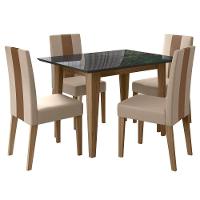 Conjunto Sala De Jantar Mesa Retangular Kate Com Vidro 120cm E 4 Cadeiras Linea Carvalho/grafite/preto - Poliman - 2