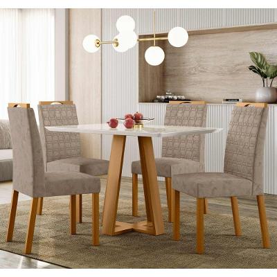 Conjunto Sala De Jantar Mesa Lectus 1,20m Com 4 Cadeiras Mariah Ypê/off White/lux - New Ceval