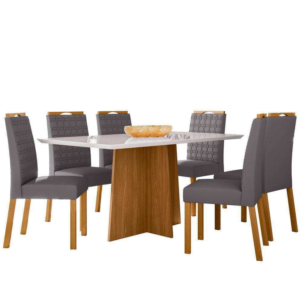 Conjunto Sala De Jantar Mesa Anitta 1,60m Com 6 Cadeiras Mariah Ypê/off White/ja02 - New Ceval  - 2