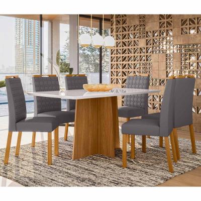 Conjunto Sala De Jantar Mesa Anitta 1,60m Com 6 Cadeiras Mariah Ypê/off White/ja02 - New Ceval 