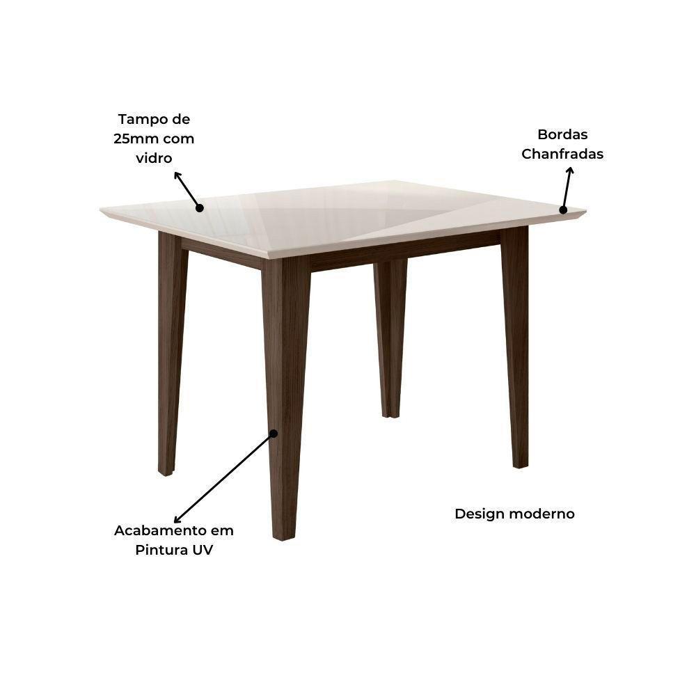 Conjunto Sala De Jantar Mesa Retangular Kate Com Vidro 120cm E 4 Cadeiras Jade Amêndoa/off White - Poliman - 4