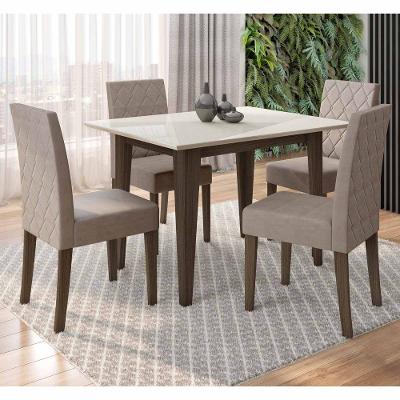 Conjunto Sala De Jantar Mesa Retangular Kate Com Vidro 120cm E 4 Cadeiras Jade Amêndoa/off White - Poliman