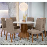 Conjunto Sala De Jantar Mesa Isis 1,35m Com 6 Cadeiras Mariah Ypê/off White/lux - New Ceval  - 1