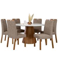 Conjunto Sala De Jantar Mesa Isis 1,35m Com 6 Cadeiras Mariah Ypê/off White/lux - New Ceval  - 2
