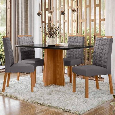 Conjunto Sala De Jantar Mesa Anitta 1,35m Com 4 Cadeiras Mariah Ypê/preto/ja02 - New Ceval 