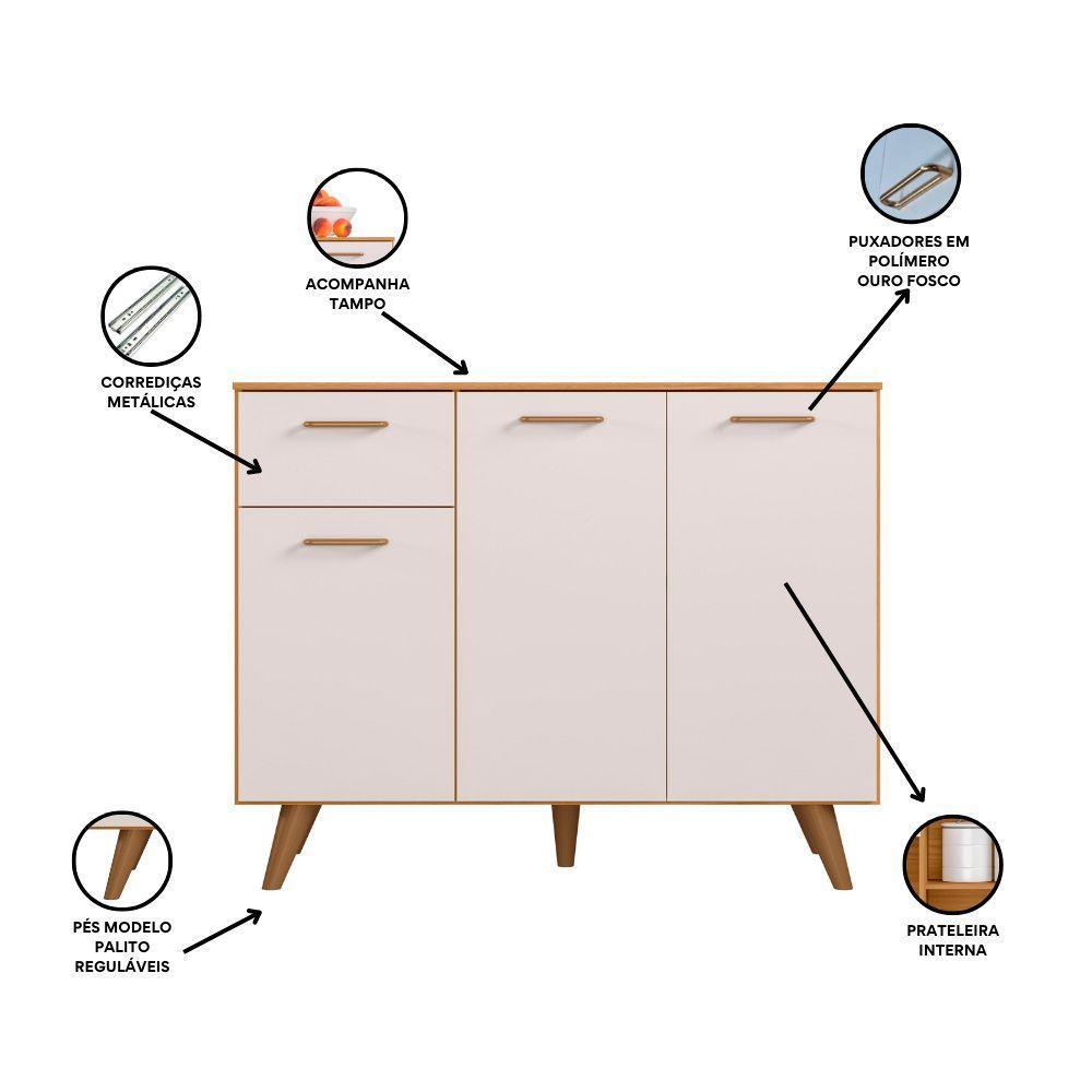 Balcão De Cozinha Com Tampo 1,05cm 3 Portas E 1 Gaveta Freijó Uv/off Acetinado Olinda - Poliman - 4