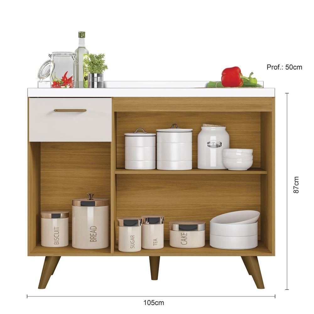 Balcão De Cozinha Com Tampo 1,05cm 3 Portas E 1 Gaveta Freijó Uv/off Acetinado Olinda - Poliman - 6