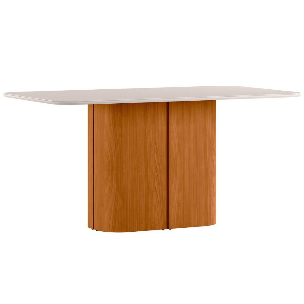 Mesa De Jantar Para 6 Lugares 160cm Tampo Mdf Com Vidro Serena Ypê/off White - New Ceval - 1