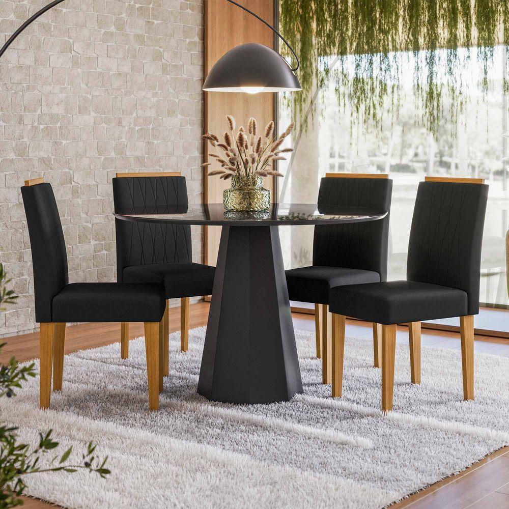 Conjunto Sala De Jantar Mesa Isis 1,17m Com 4 Cadeiras Ana Preto/ypêja03 - New Ceval  - 1