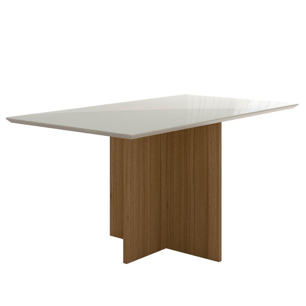 Mesa De Jantar Retangular 6 Lugares 160cm Tampo Chanfrado Com Vidro Helô Carvalho/off White - Poliman - 1
