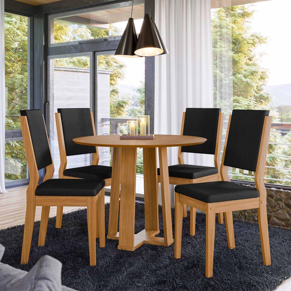 Conjunto Sala De Jantar Mesa Isabela 1,00m Tampo Em Mdf Com 4 Cadeiras Carol Ypê/ja03 - New Ceval  - 1