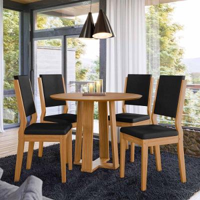 Conjunto Sala De Jantar Mesa Isabela 1,00m Tampo Em Mdf Com 4 Cadeiras Carol Ypê/ja03 - New Ceval 