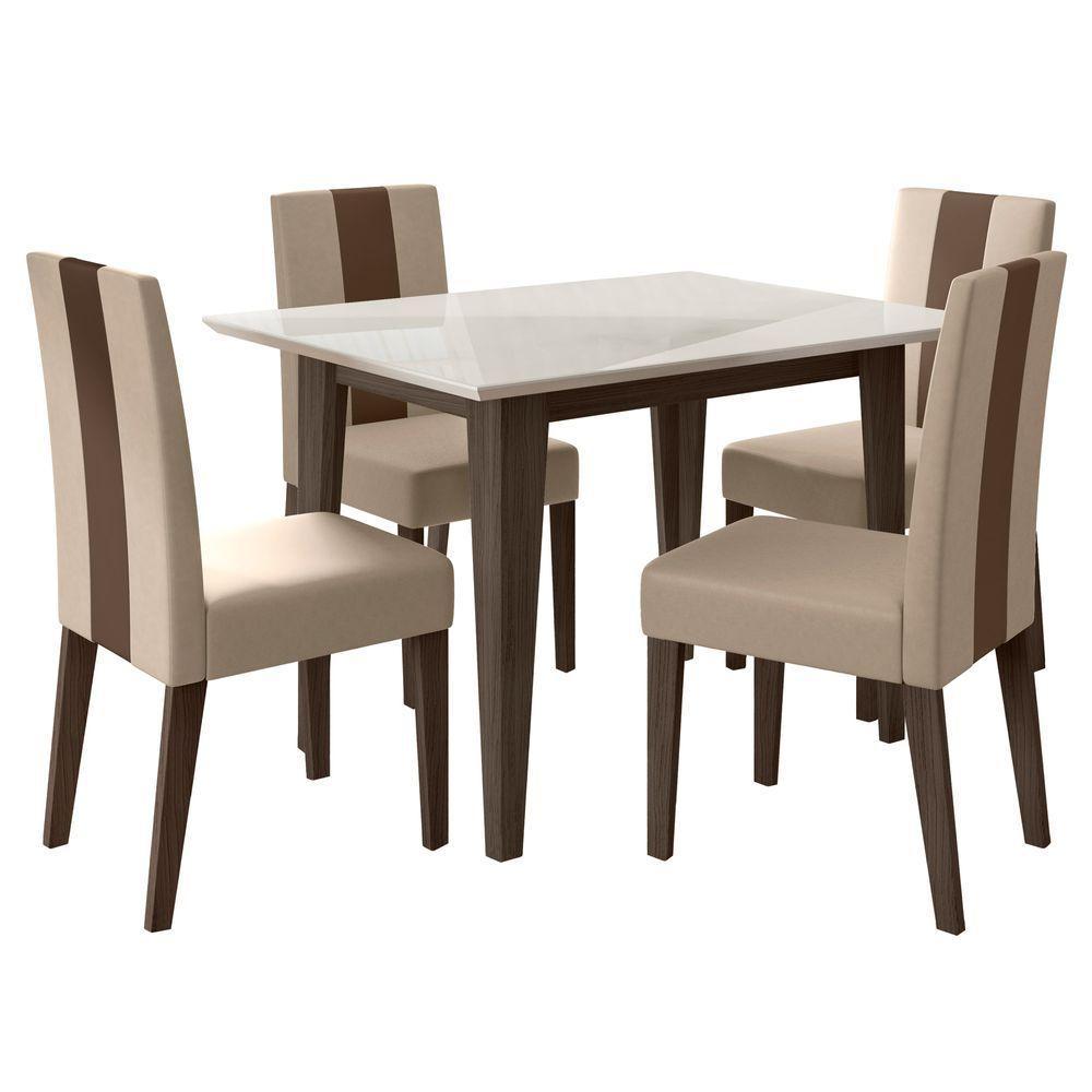 Conjunto Sala De Jantar Mesa Retangular Kate Com Vidro 120cm E 4 Cadeiras Linea Amêndoa/off White - Poliman - 2
