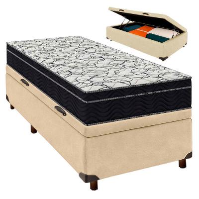 Cama Box Azul + Colchão Solteiro Airtech 150 Ortobom
