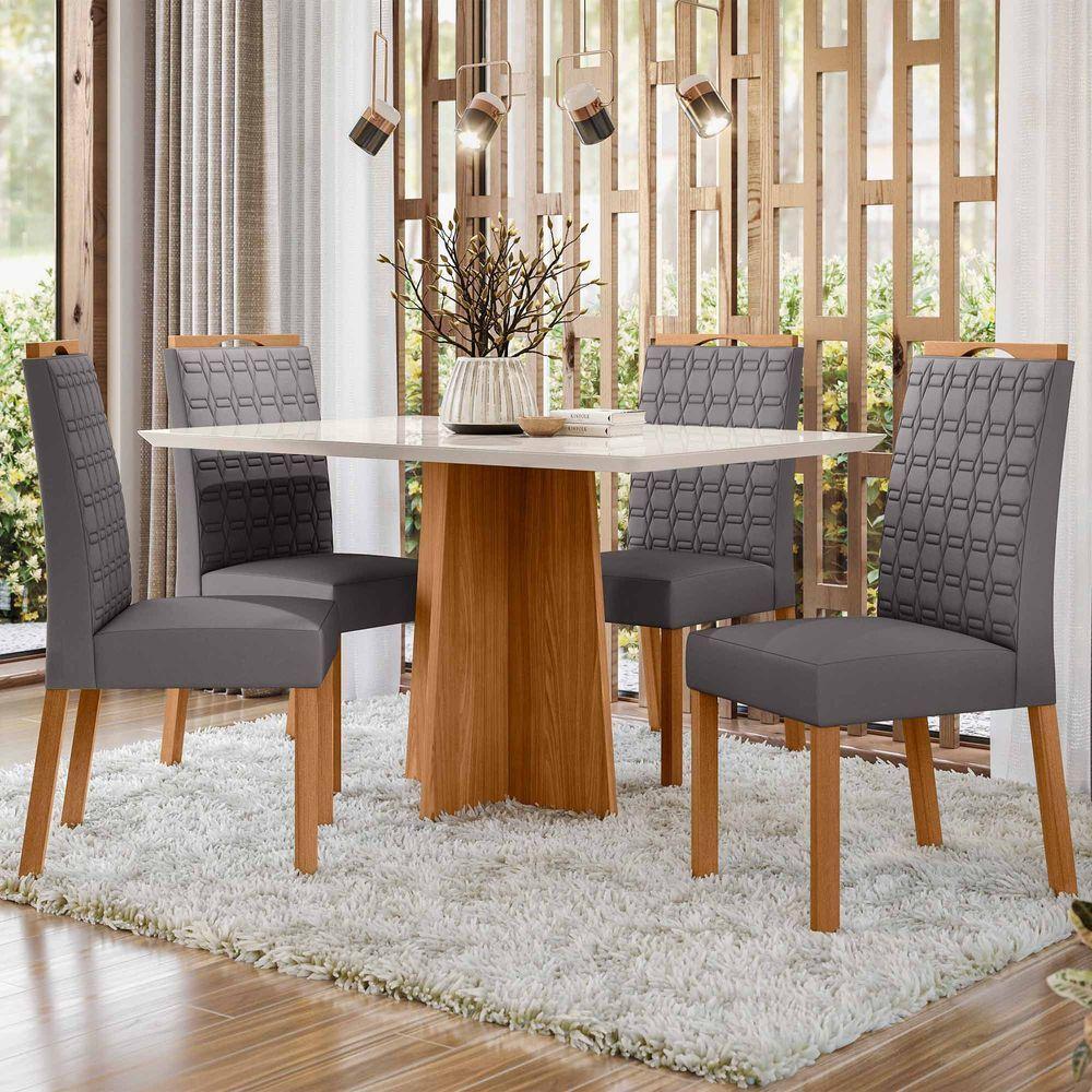 Conjunto Sala De Jantar Mesa Anitta 1,35m Com 4 Cadeiras Mariah Ypê/off White/ja02 - New Ceval - 1