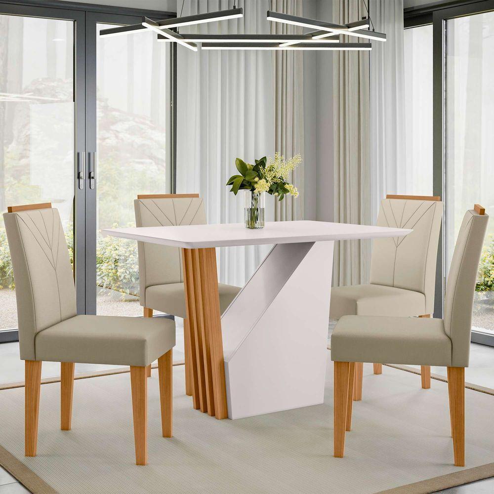Conjunto Sala De Jantar Mesa Veneza 120cm Com 4 Cadeiras Amanda Ypê/off White/ja01 - New Ceval - 1