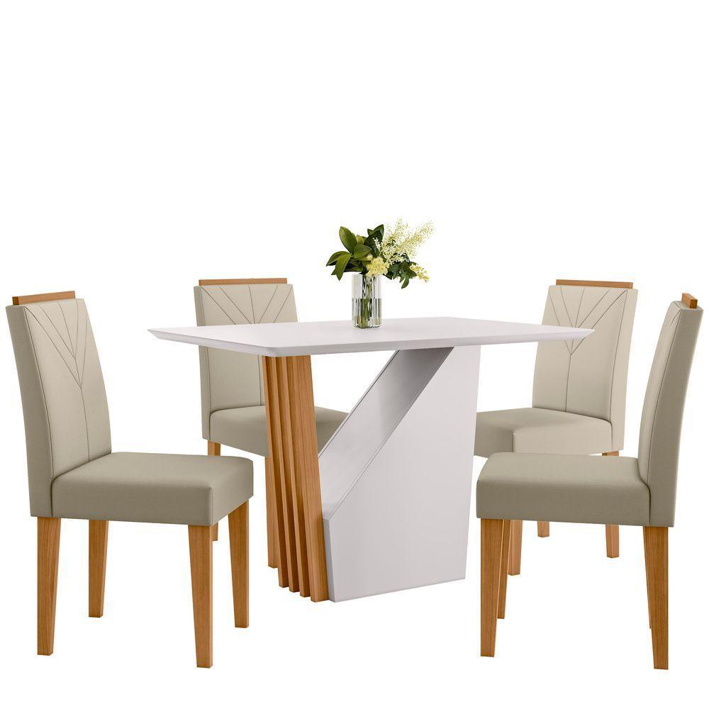 Conjunto Sala De Jantar Mesa Veneza 120cm Com 4 Cadeiras Amanda Ypê/off White/ja01 - New Ceval - 2