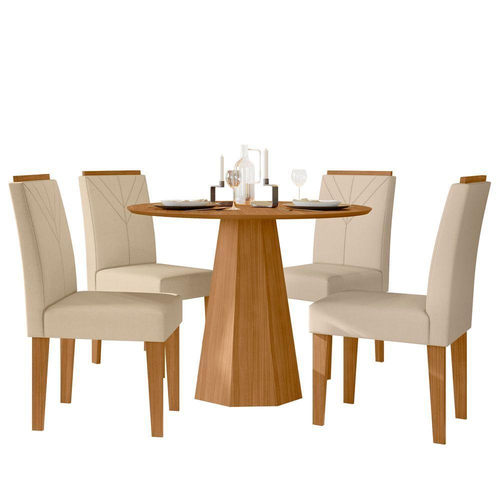 Conjunto Sala De Jantar Mesa Isis 1,00m Tampo Em Mdf Com 4 Cadeiras Amanda Ypê/ln04 - New Ceval  - 4