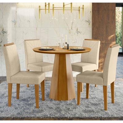 Conjunto Sala De Jantar Mesa Isis 1,00m Tampo Em Mdf Com 4 Cadeiras Amanda Ypê/ln04 - New Ceval 