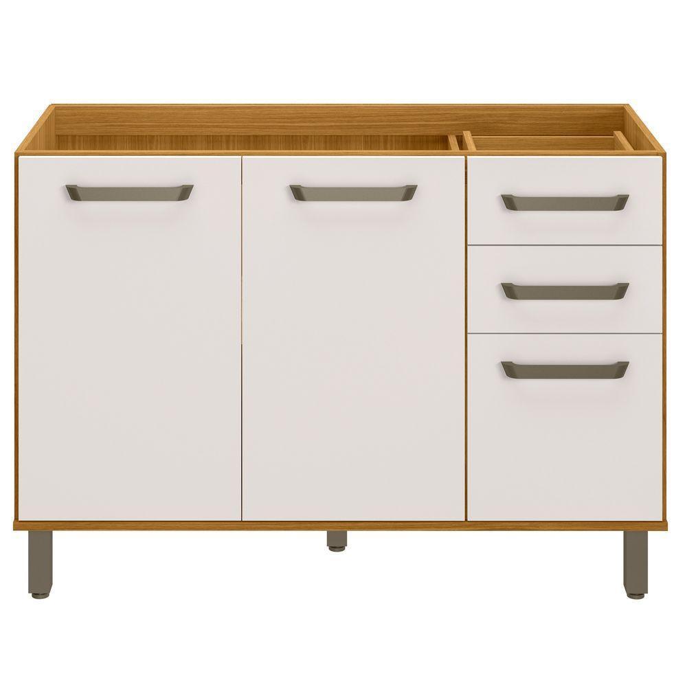 Balcão Para Pia De Cozinha 120cm 3 Portas 2 Gavetas Criare Freijó/off Acetinado - Poliman - 1