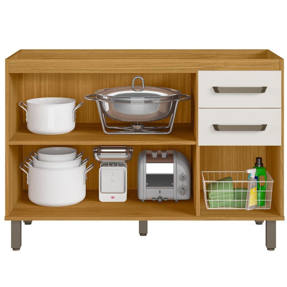 Balcão Para Pia De Cozinha 120cm 3 Portas 2 Gavetas Criare Freijó/off Acetinado - Poliman - 2