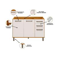 Balcão Para Pia De Cozinha 120cm 3 Portas 2 Gavetas Criare Freijó/off Acetinado - Poliman - 3