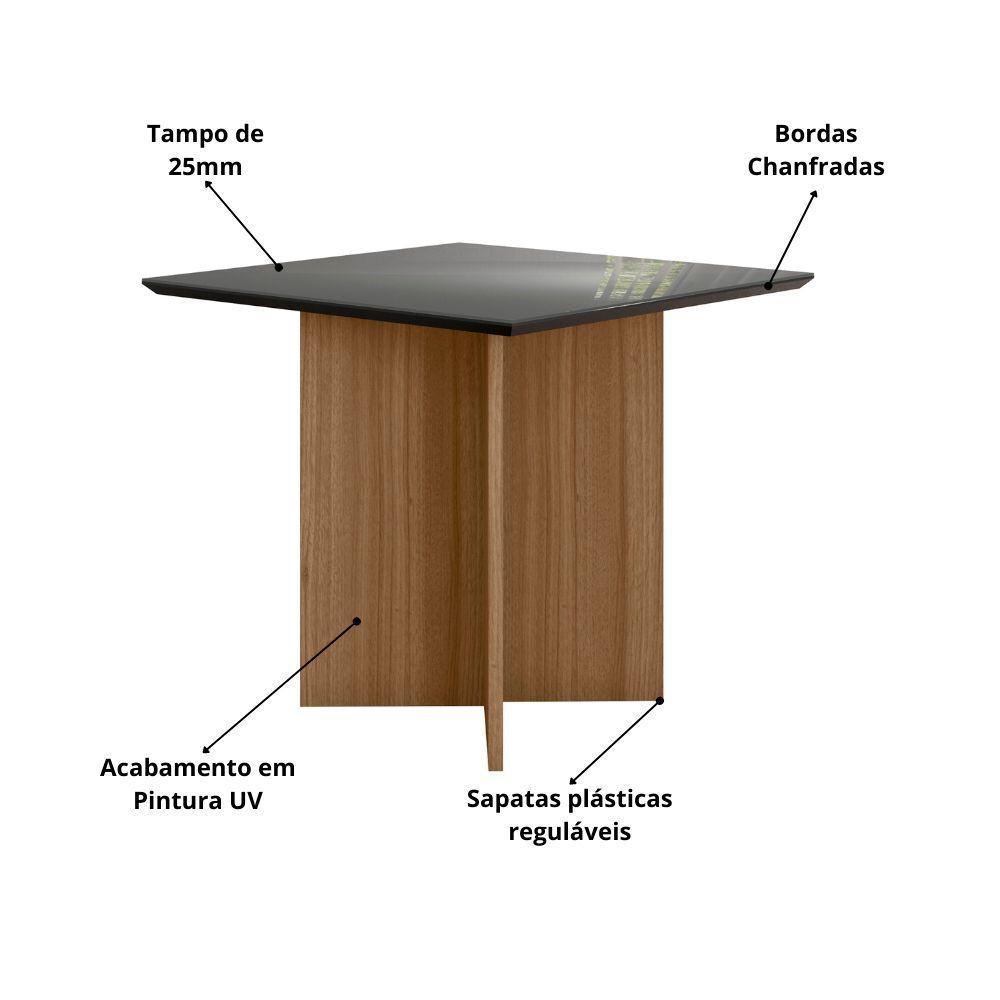 Mesa De Jantar Quadrada 4 Lugares 90cm Tampo Chanfrado Com Vidro Helô Carvalho/grafite/preto - Poliman - 2