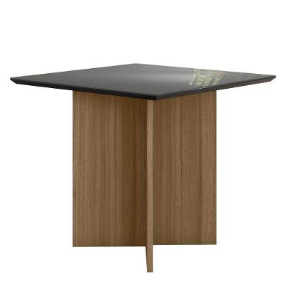 Mesa De Jantar Quadrada 4 Lugares 90cm Tampo Chanfrado Com Vidro Helô Carvalho/grafite/preto - Poliman