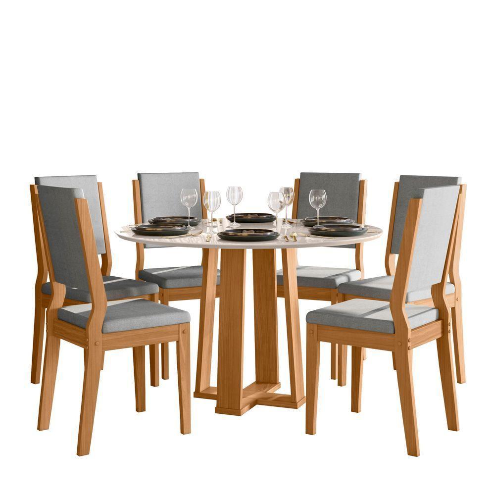 Conjunto Sala De Jantar Mesa Isabela 1,17m Com 6 Cadeiras Carol Ypê/off White/ln02 - New Ceval  - 2