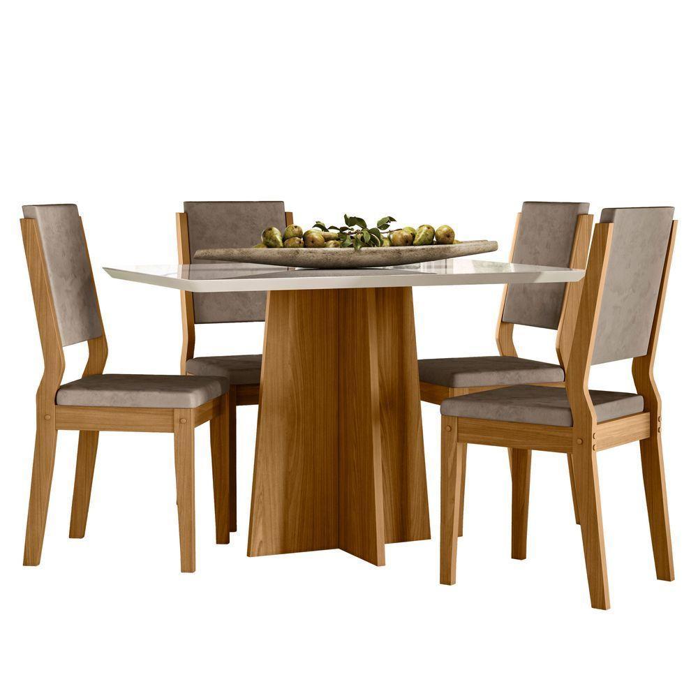 Conjunto Sala De Jantar Mesa Anitta 1,20m Com 4 Cadeiras Carol Ypê/off White/lux - New Ceval - 2