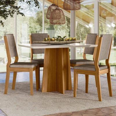Conjunto Sala De Jantar Mesa Anitta 1,20m Com 4 Cadeiras Carol Ypê/off White/lux - New Ceval