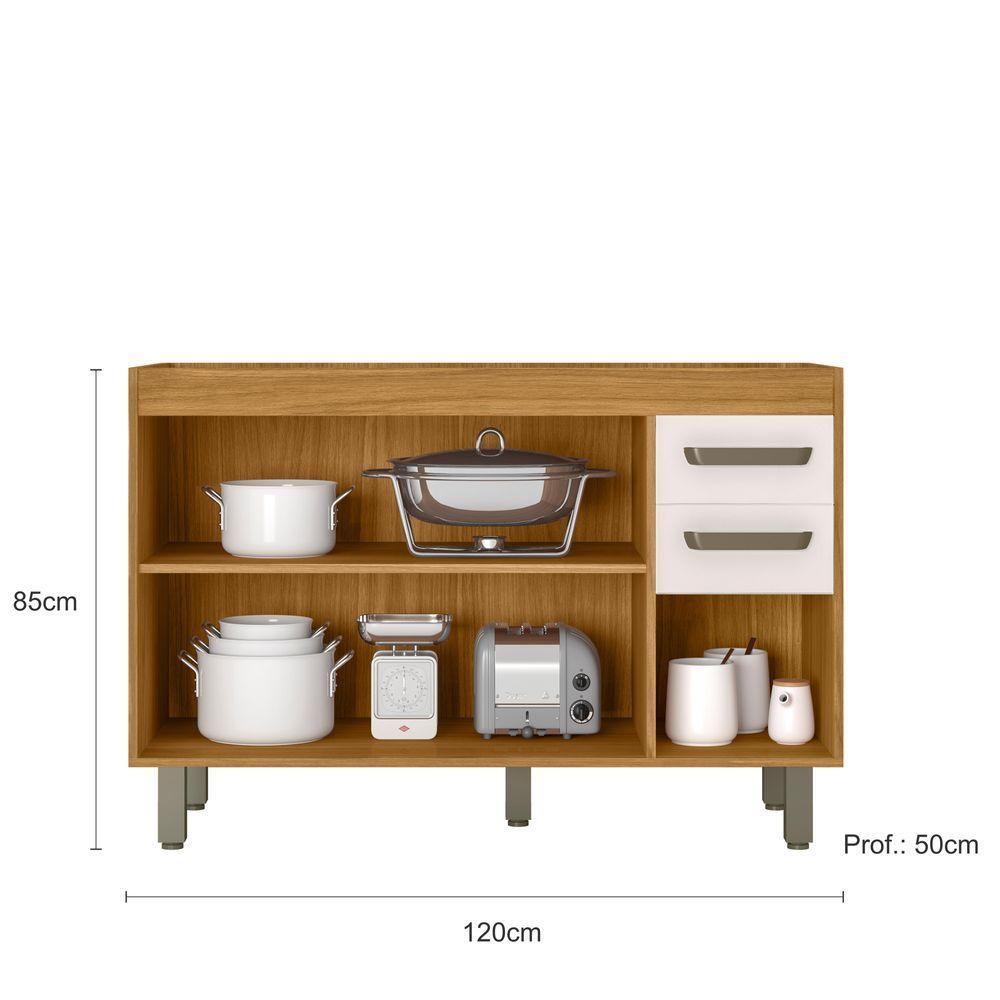 Balcão Para Pia 120cm 3 Portas E 2 Gavetas Sem Tampo Malta Freijó/off Acetinado - Poliman - 7
