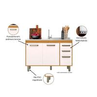 Balcão Para Pia 120cm 3 Portas E 2 Gavetas Sem Tampo Malta Freijó/off Acetinado - Poliman - 8