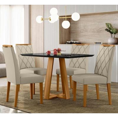 Conjunto Sala De Jantar Mesa Lectus 1,20m Com 4 Cadeiras Sarah Ypê/preto/ja01 - New Ceval 