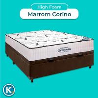 Box Bau Blindado Marrom + Colchão Casal High Foam Ortobom
