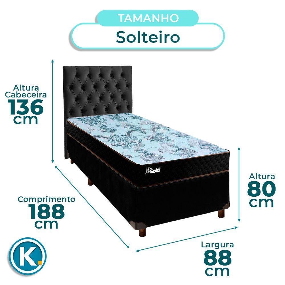 Conjunto Cama Box Preto Solteiro + Colchão Molas Ensacadas Life Gold Paropas + Cabeceira - 3