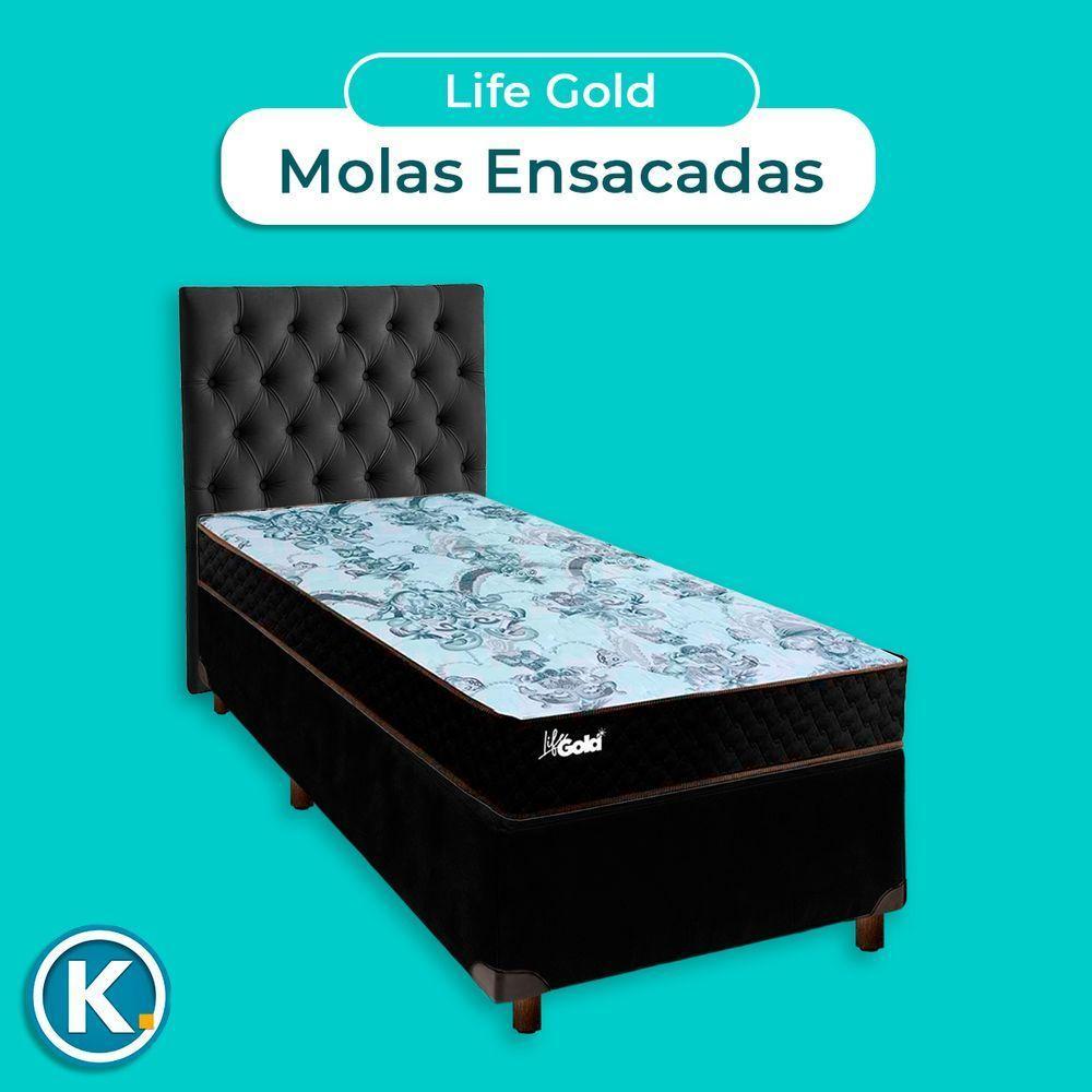Conjunto Cama Box Preto Solteiro + Colchão Molas Ensacadas Life Gold Paropas + Cabeceira - 4