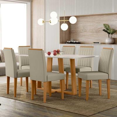 Conjunto Sala De Jantar Mesa Rubi 1,60m Com 6 Cadeiras Ana Ypê/off White/ja01 - New Ceval 