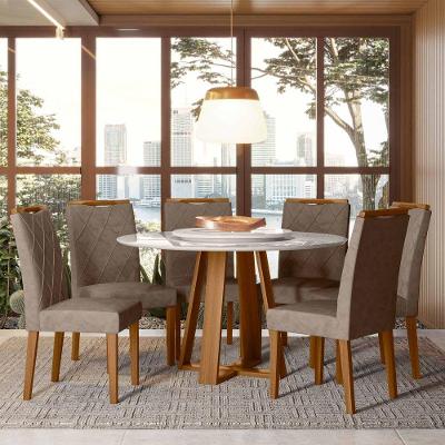 Conjunto Sala De Jantar Mesa Vitoria 1,35 Com Tampo Giratório E 6 Cadeiras Sarah Ype/off White/lux - New Ceval 